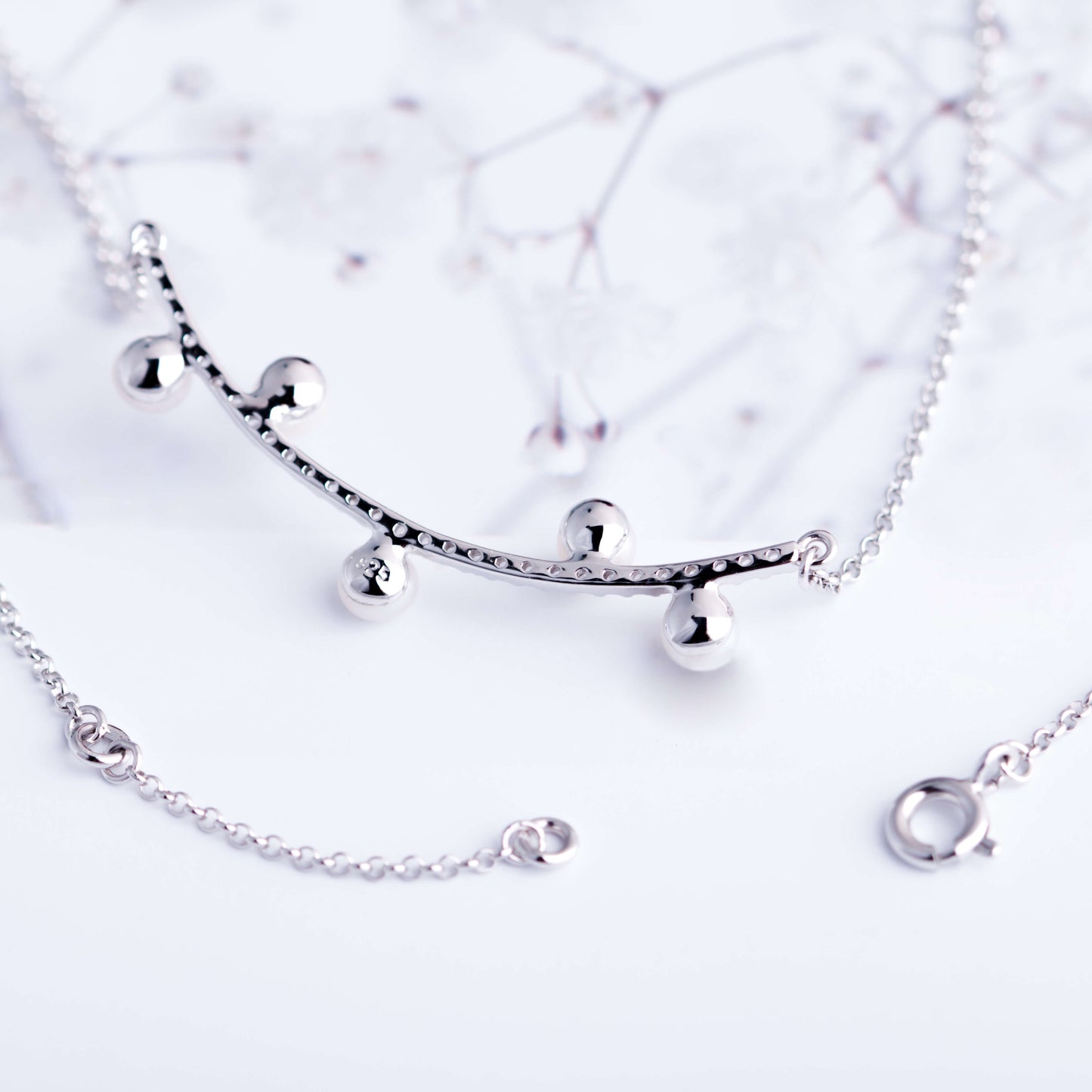 Molah 925 Silver Cultured Freshwater Pearl and Cubic Zirconia White Cherry Blossom Necklace