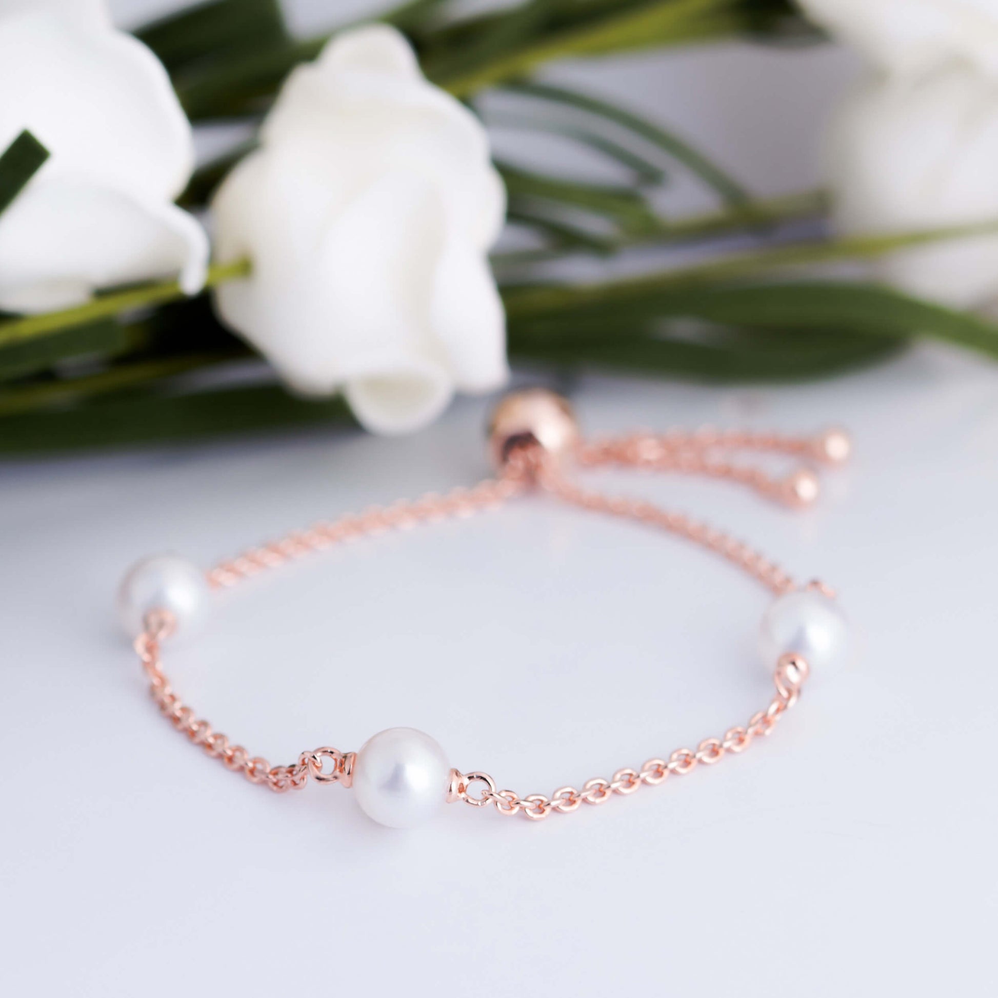 Molah Rose Gold Plated 925 Silver Cultured Freshwater Pearl Bolo Adjustable Bracelet