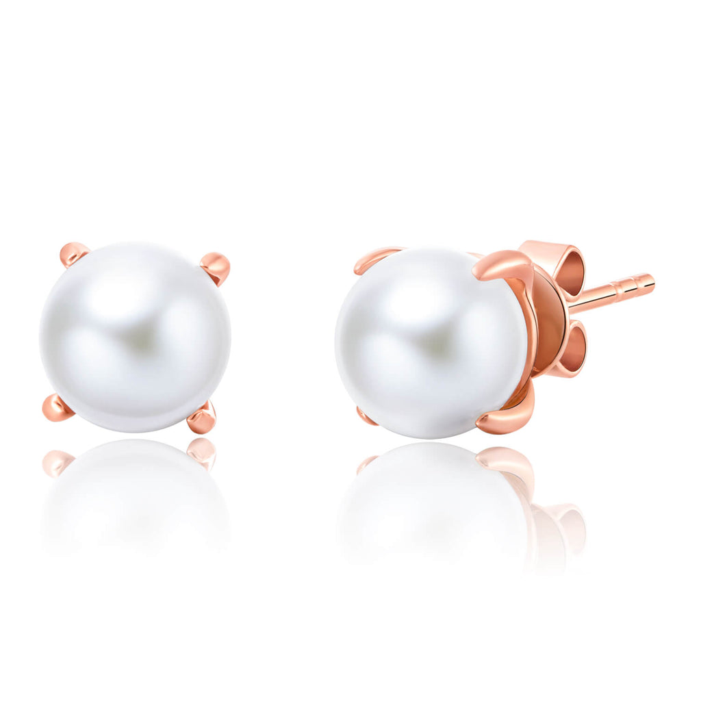 MOLAH Rose Gold Plated 925 Silver Cultured Freshwater Pearl Stud Earrings