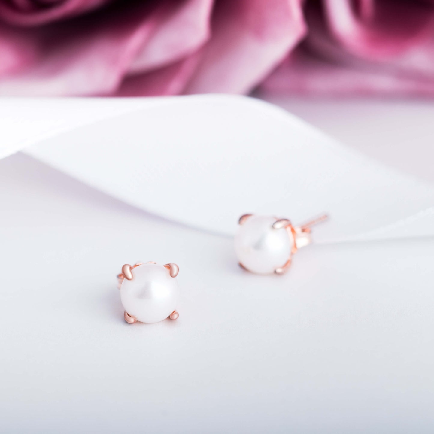 MOLAH Rose Gold 925 Silver Cultured Freshwater Pearl Stud Earrings