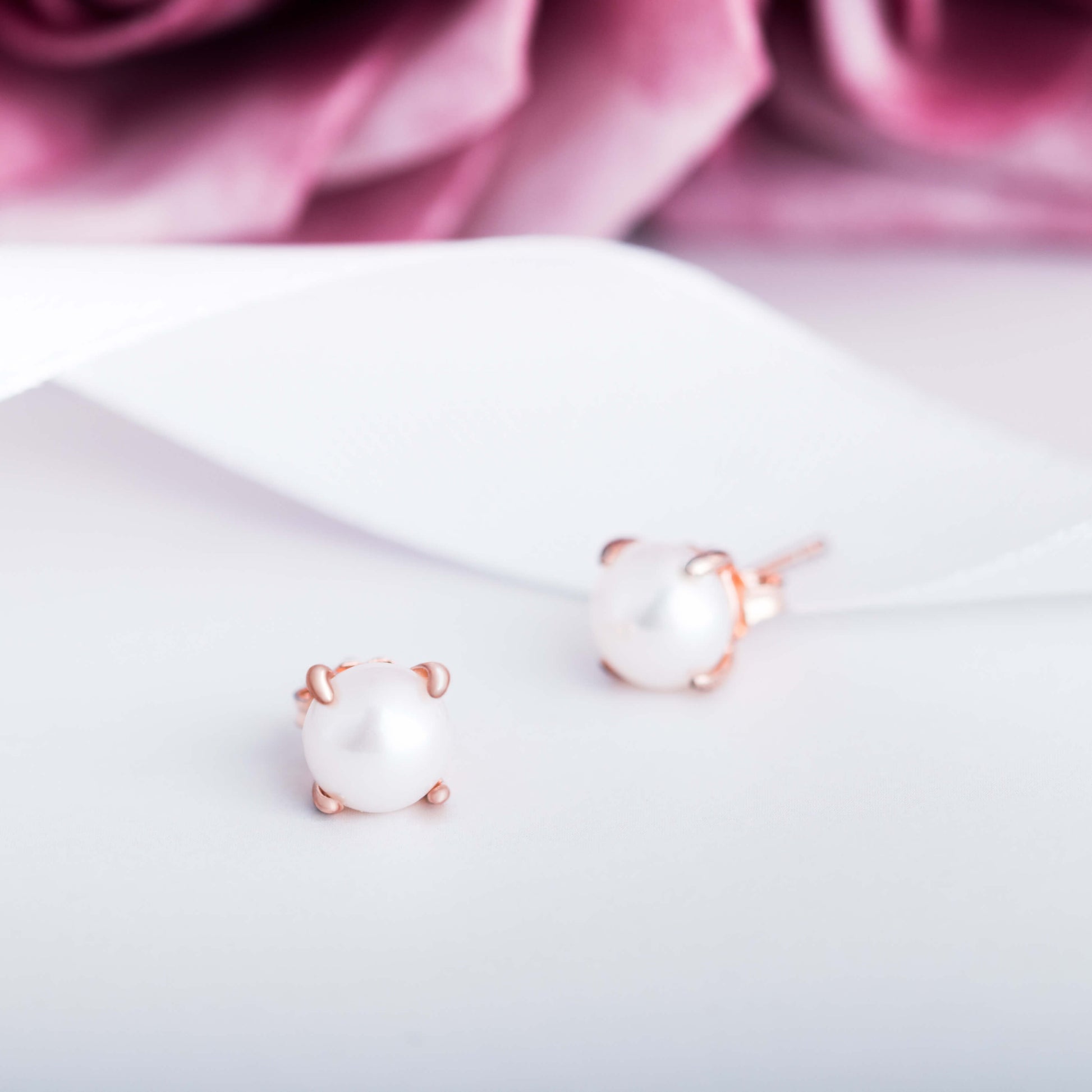 MOLAH Rose Gold 925 Silver Cultured Freshwater Pearl Stud Earrings
