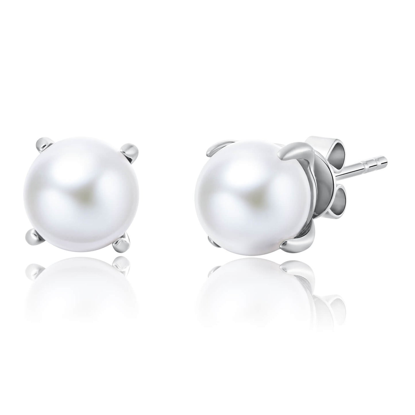MOLAH Rhodium Plated 925 Silver Cultured Freshwater Pearl Stud Earrings