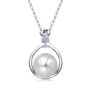 Molah 925 Silver 10.5-11mm Cultured Freshwater Pearl and Cubic Zirconia Bell Pendant Necklace
