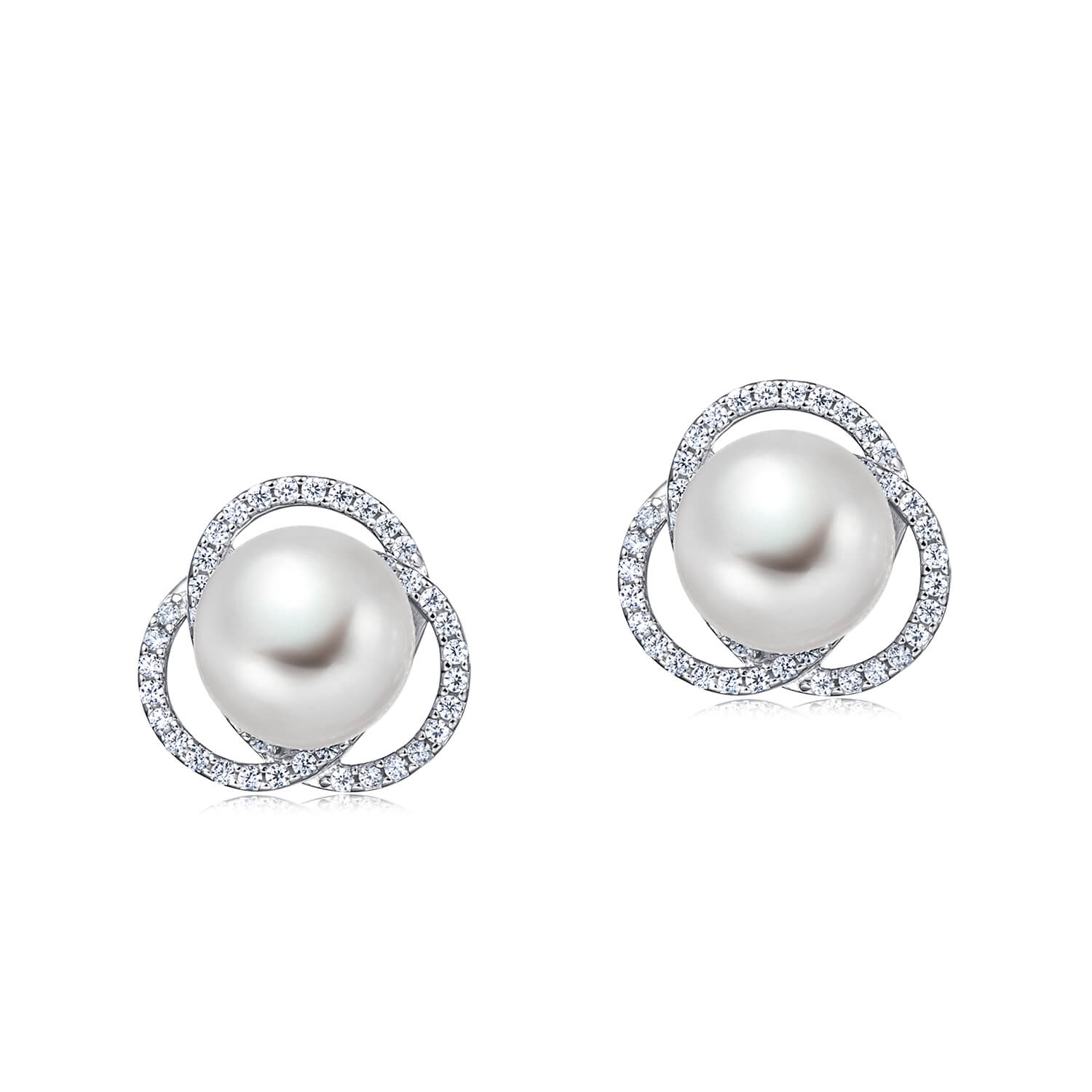 Molah 925 Silver Cultured Freshwater Pearl and Cubic Zirconia Celtic Knot Stud Earrings