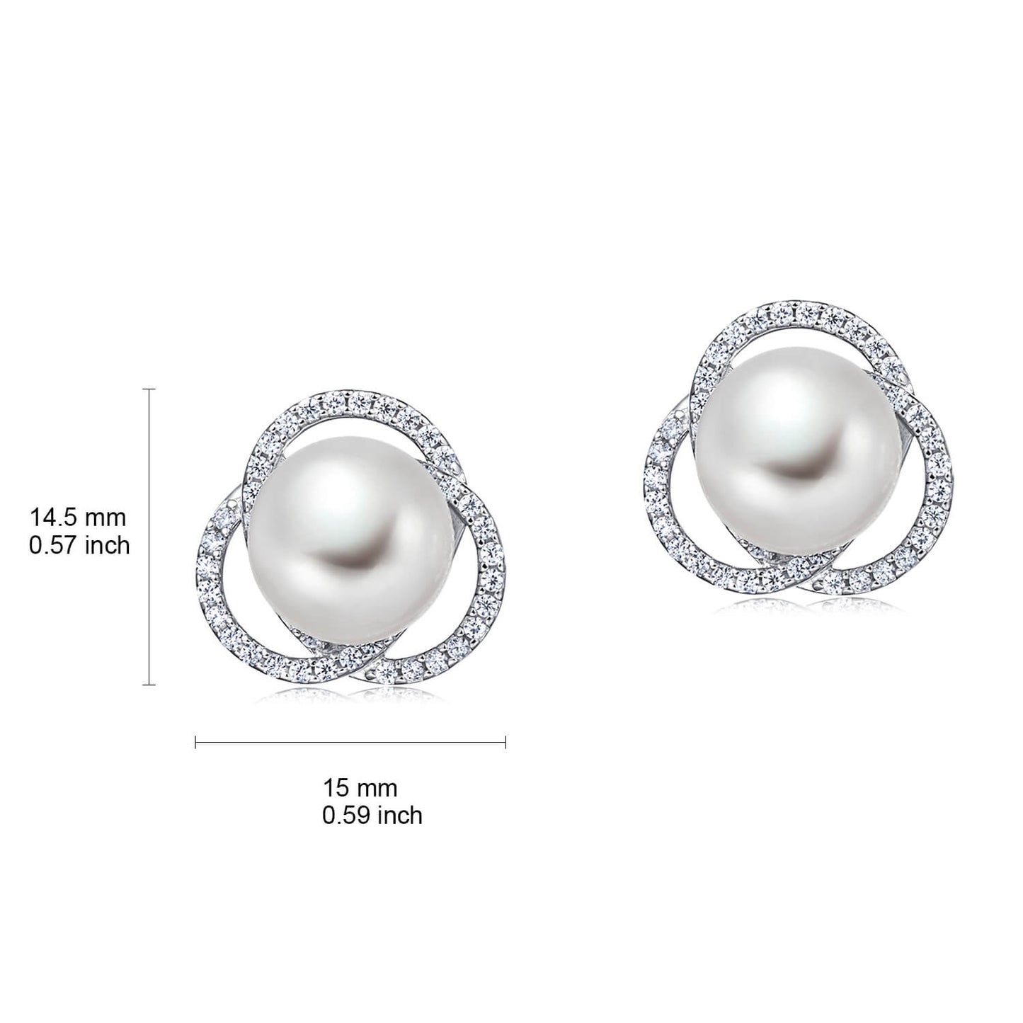 Molah 925 Silver Cultured Freshwater Pearl and Cubic Zirconia Celtic Knot Stud Earrings