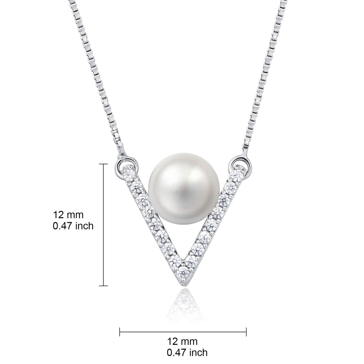 Molah 925 Silver Cultured Freshwater Pearl and Cubic Zirconia Chevron Necklace