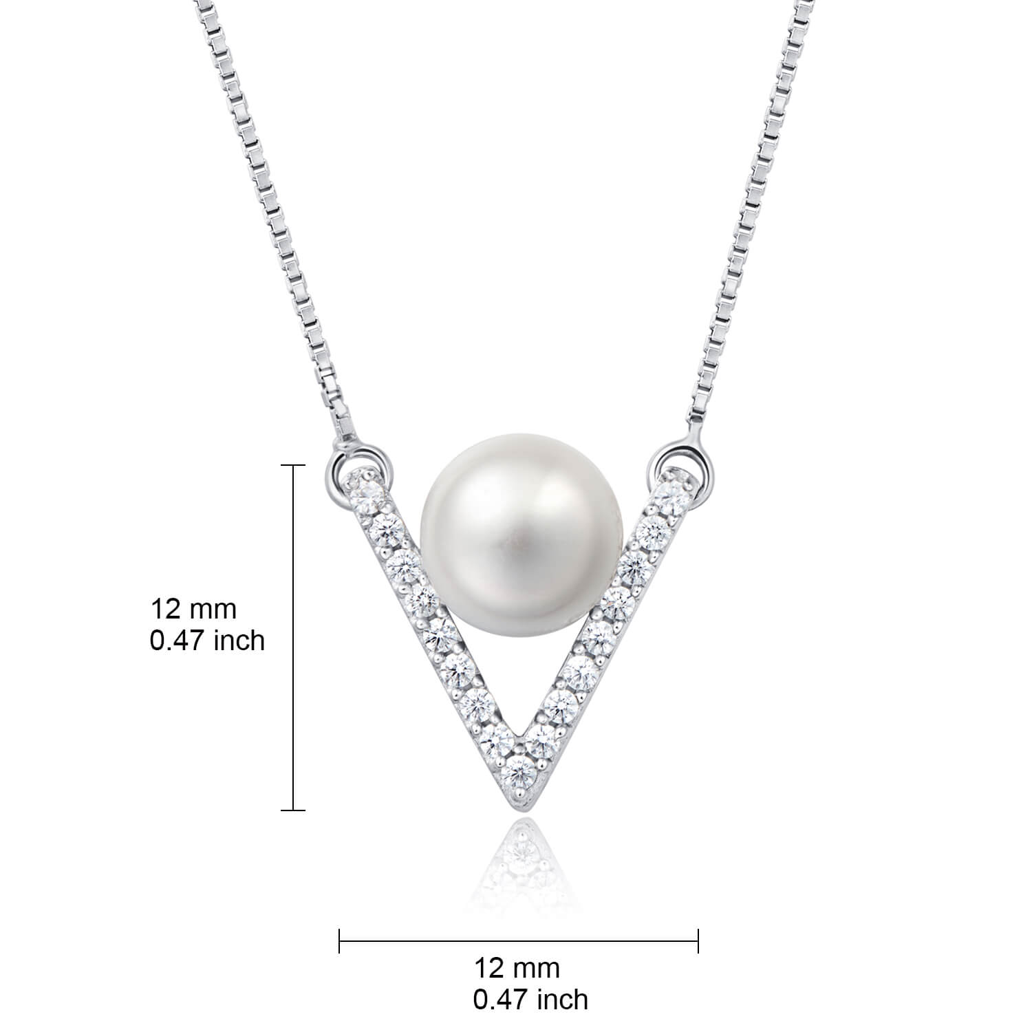 Molah 925 Silver Cultured Freshwater Pearl and Cubic Zirconia Chevron Necklace