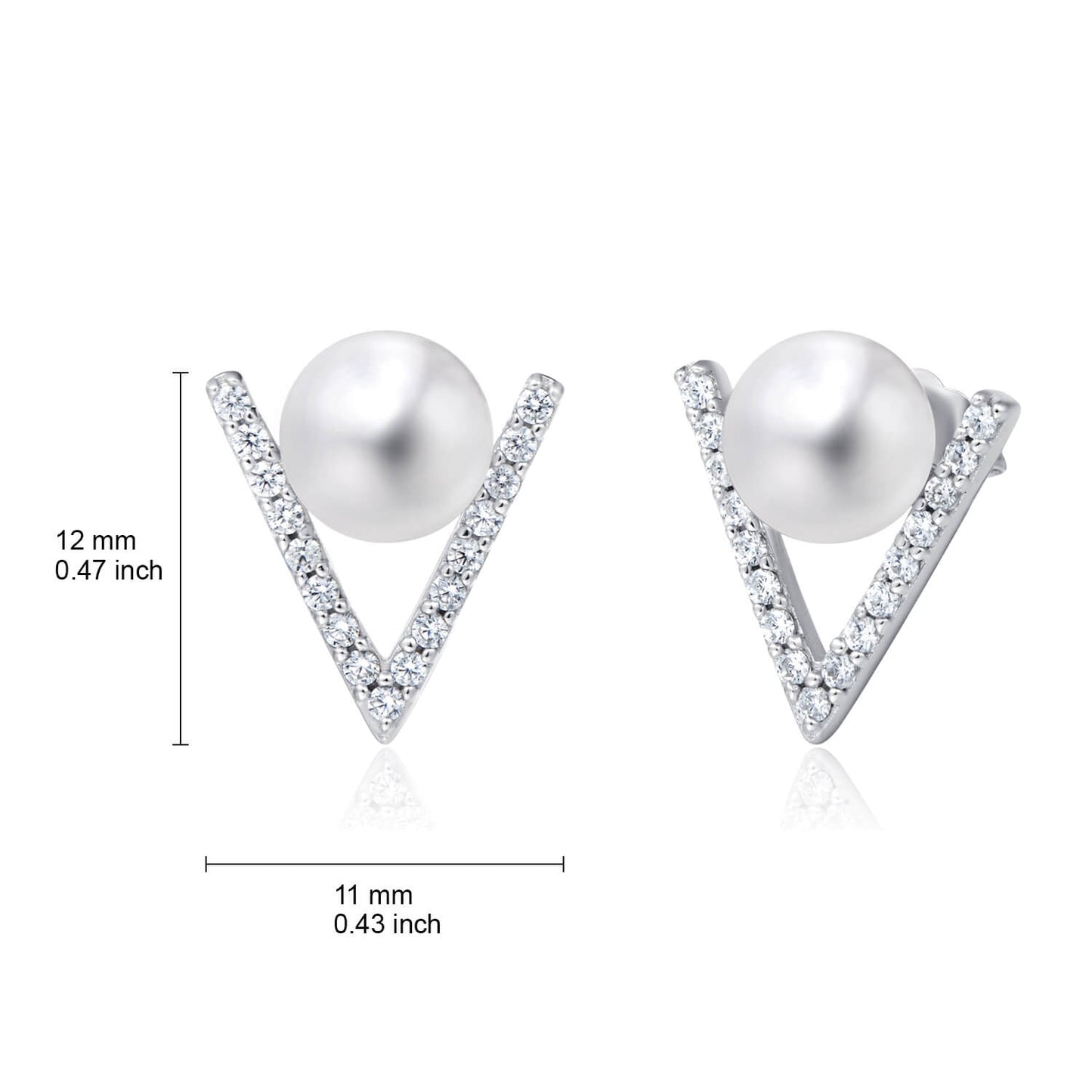 Molah 925 Silver Cultured Freshwater Pearl and Cubic Zirconia Chevron Stud Earrings