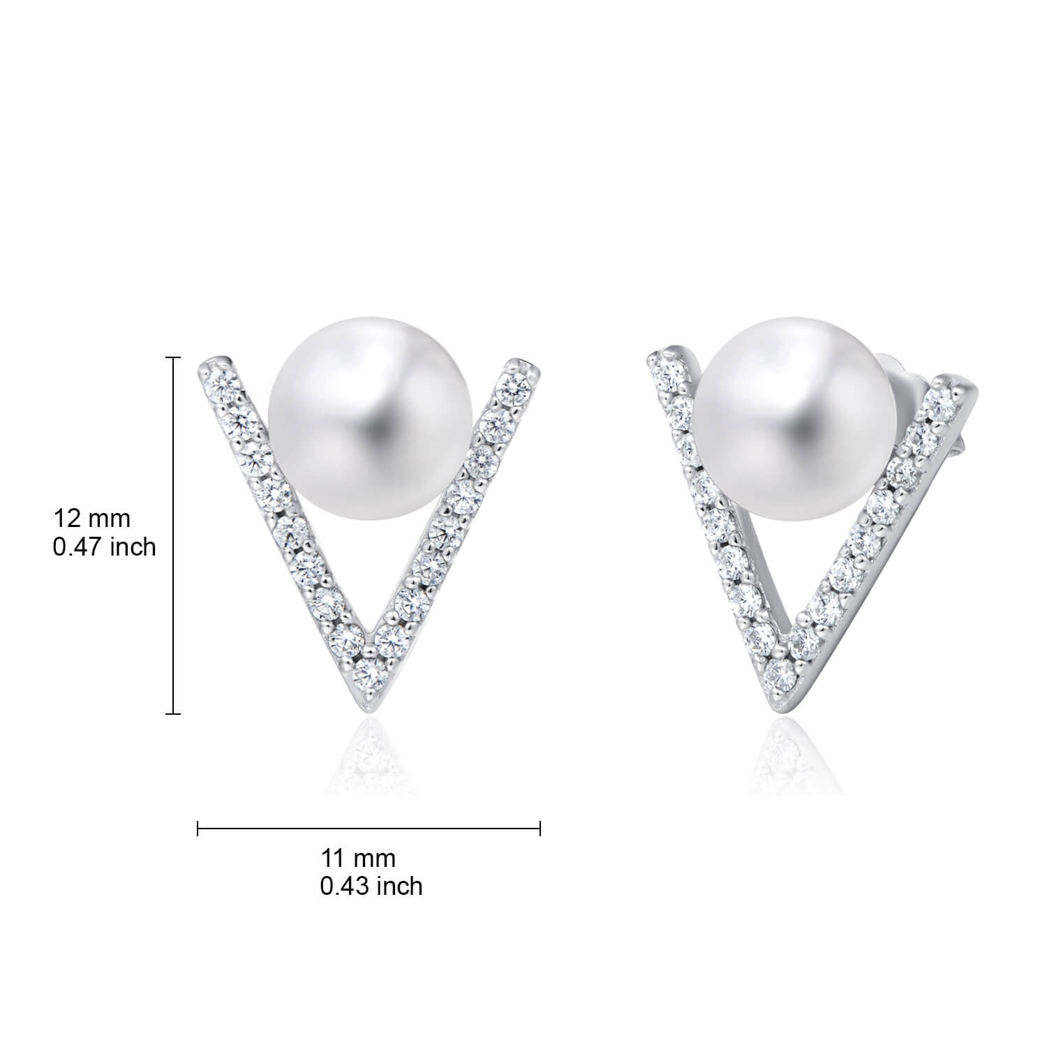 Molah 925 Silver Cultured Freshwater Pearl and Cubic Zirconia Chevron Stud Earrings