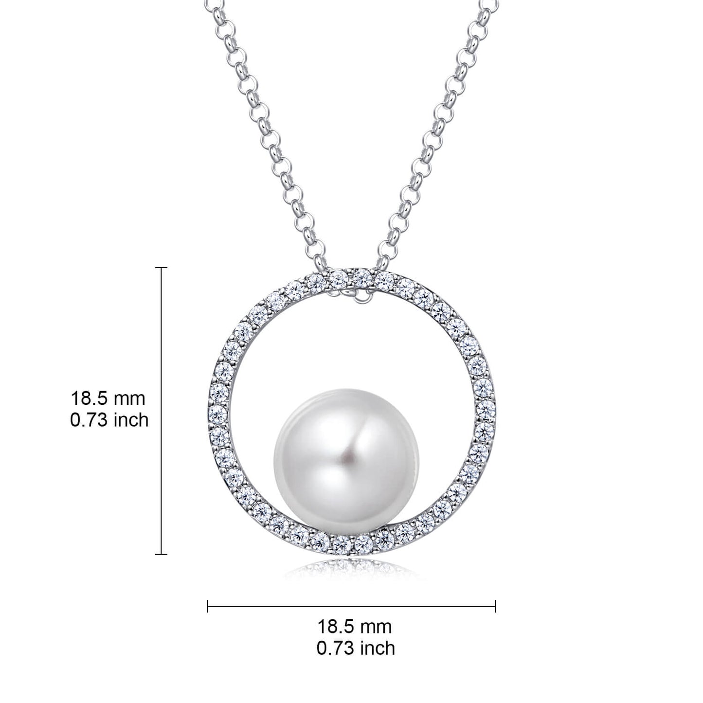 Molah 925 Silver Cultured Freshwater Pearl and Cubic Zirconia Circle Pendant Necklace