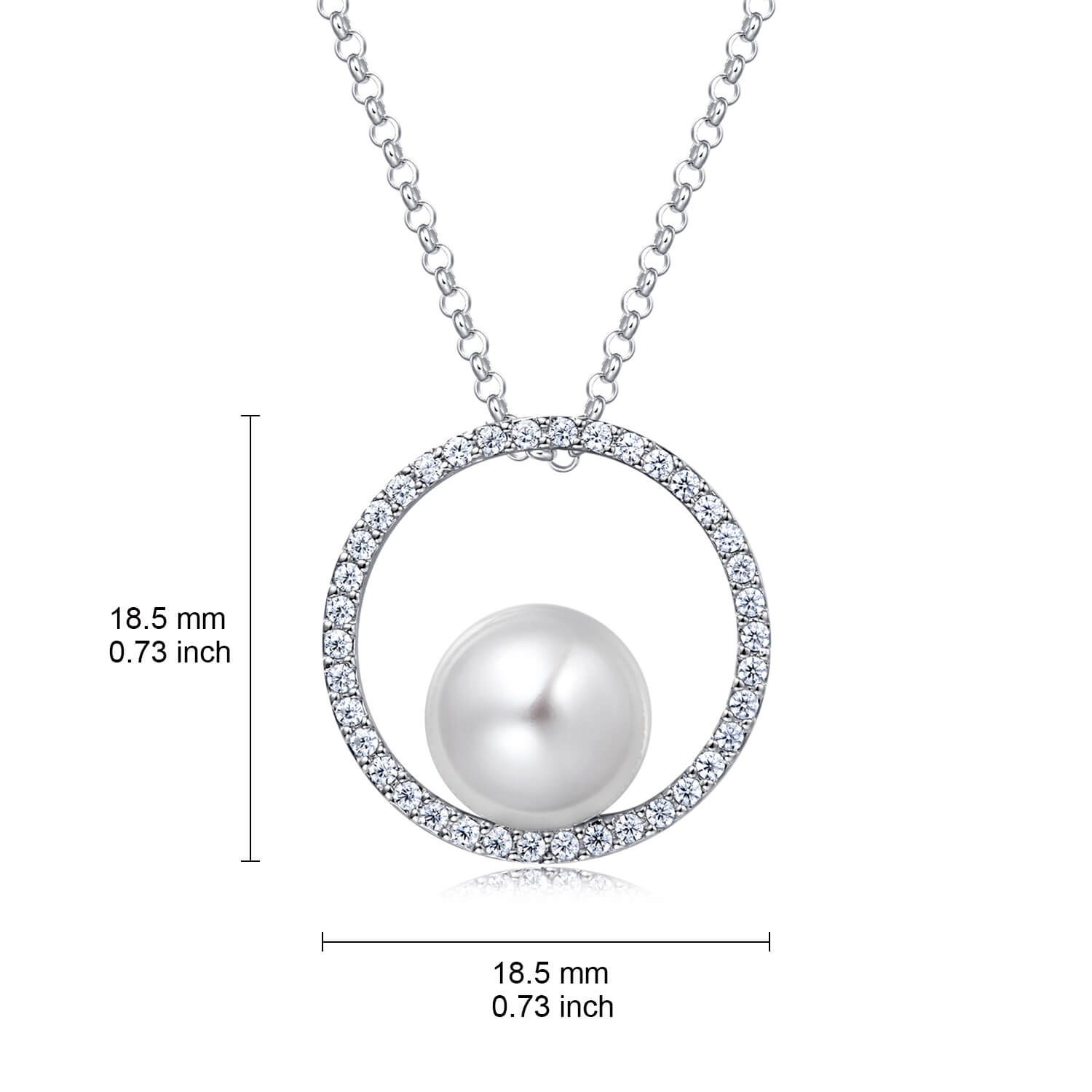 Molah 925 Silver Cultured Freshwater Pearl and Cubic Zirconia Circle Pendant Necklace