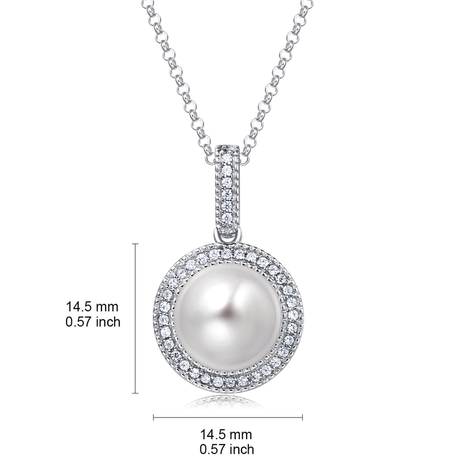 Molah 925 Silver Cultured Freshwater Pearl and Cubic Zirconia Halo Necklace