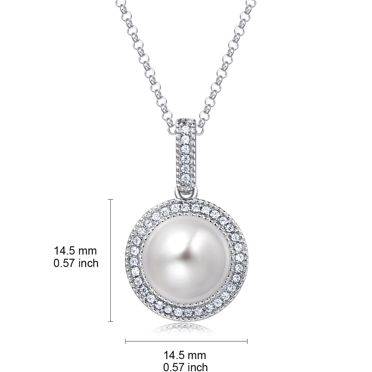 Molah 925 Silver Cultured Freshwater Pearl and Cubic Zirconia Halo Necklace