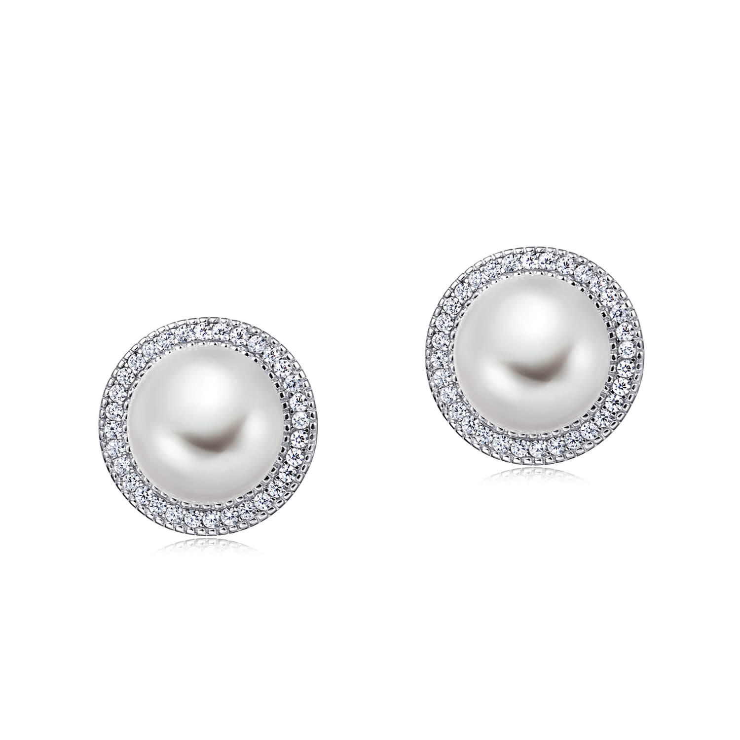 Molah 925 Silver Cultured Freshwater Pearl and Cubic Zirconia Omega Back Halo Earrings