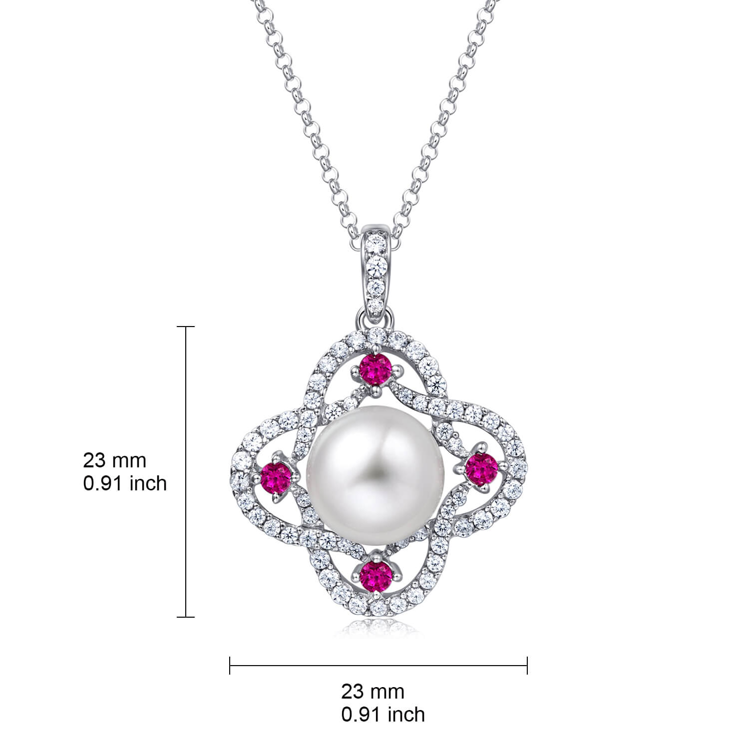 Molah 925 Silver Cultured Freshwater Pearl and Cubic Zirconia Swirl Clover Pendant Necklace