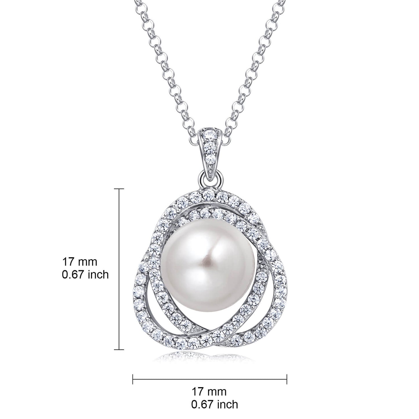 Molah 925 Silver Cultured Freshwater Pearl and Cubic Zirconia Swirl Spiral Pendant Necklace