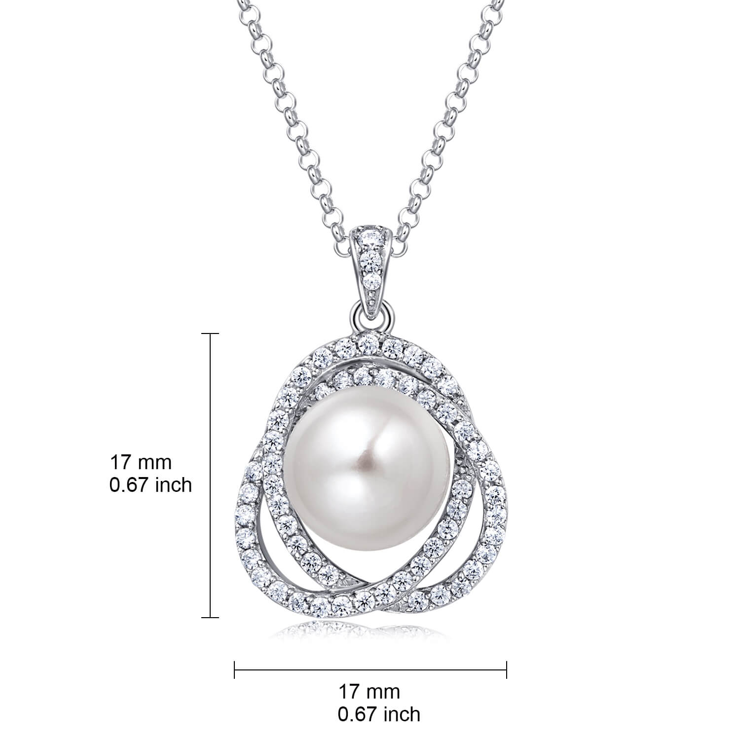Molah 925 Silver Cultured Freshwater Pearl and Cubic Zirconia Swirl Spiral Pendant Necklace