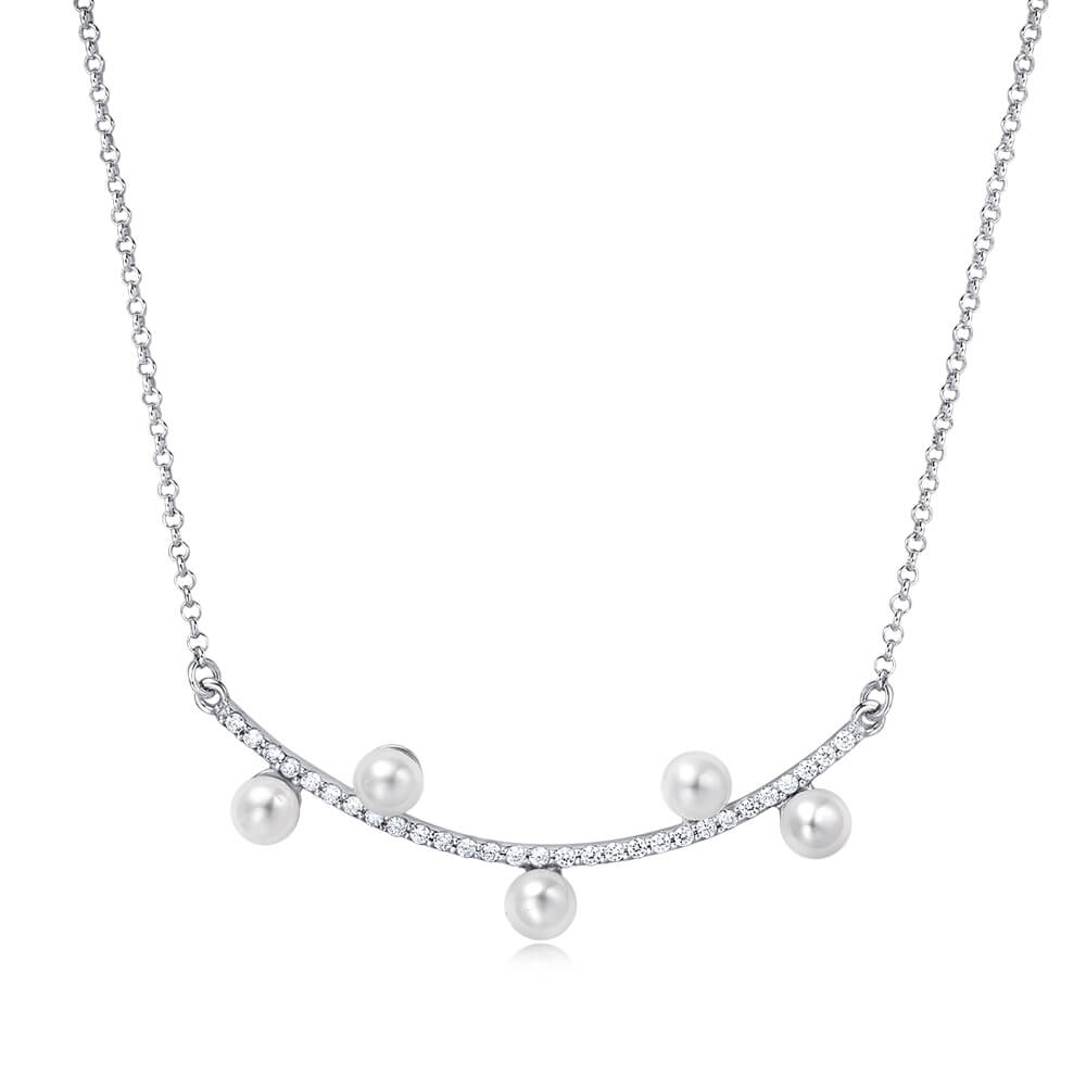 Molah 925 Silver Cultured Freshwater Pearl and Cubic Zirconia White Cherry Blossom Necklace