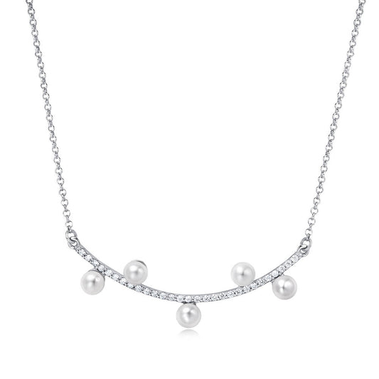 Molah 925 Silver Cultured Freshwater Pearl and Cubic Zirconia White Cherry Blossom Necklace