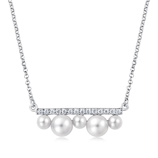 Molah 925 Silver Multi Cultured Freshwater Pearl and CZ Pendant Necklace