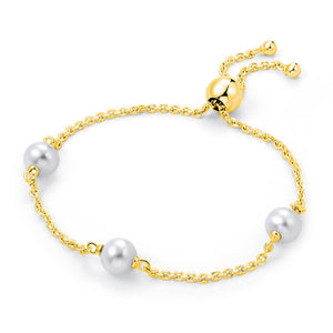 Molah Gold Plated 925 Silver Cultured Freshwater Pearl Bolo Adjustable Bracelet