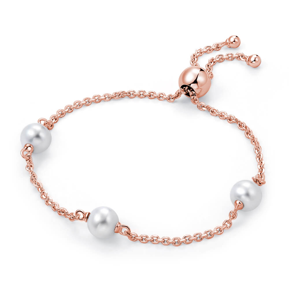 Molah Rose Gold Plated 925 Silver Cultured Freshwater Pearl Bolo Adjustable Bracelet