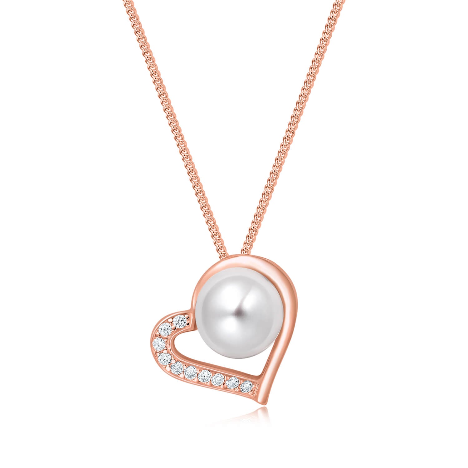 Molah Rose Gold Plated 925 Silver Cultured Freshwater Pearl and CZ Pendant Necklace