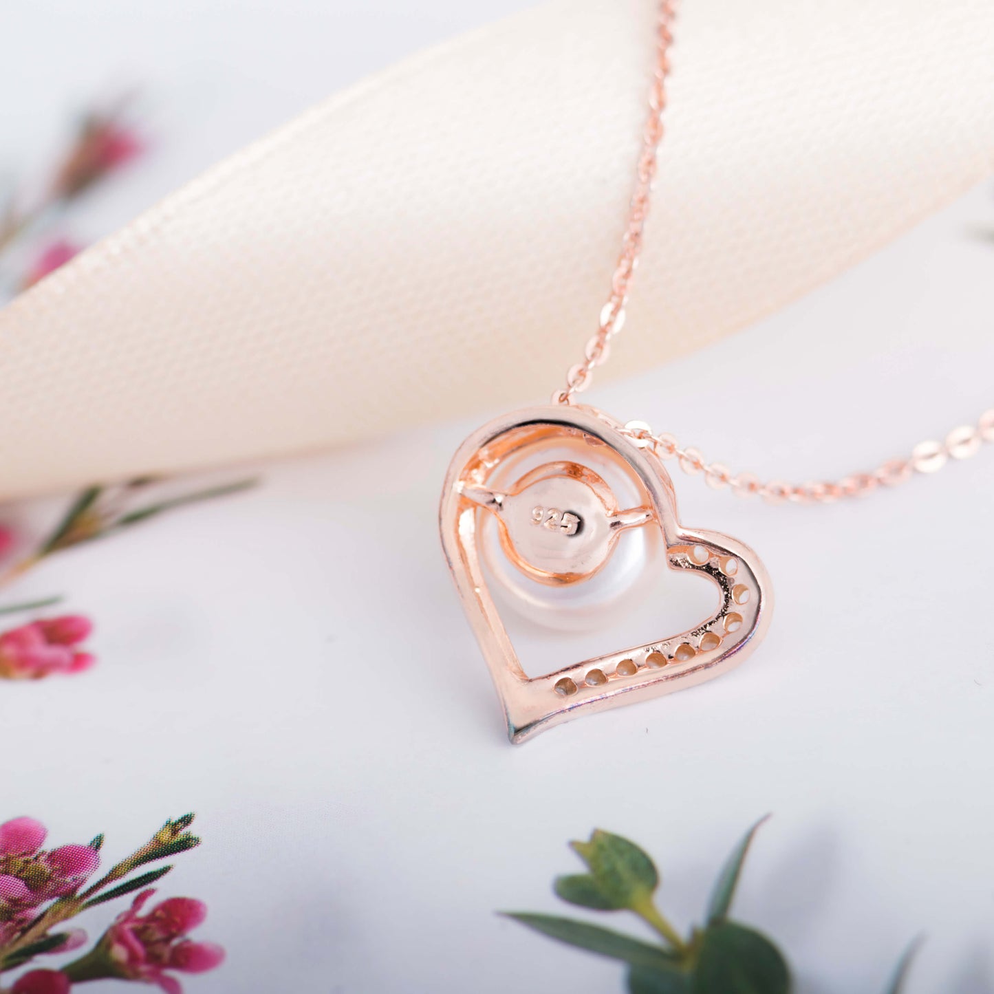 Molah Rose Gold Plated 925 Silver Cultured Freshwater Pearl and CZ Pendant Necklace